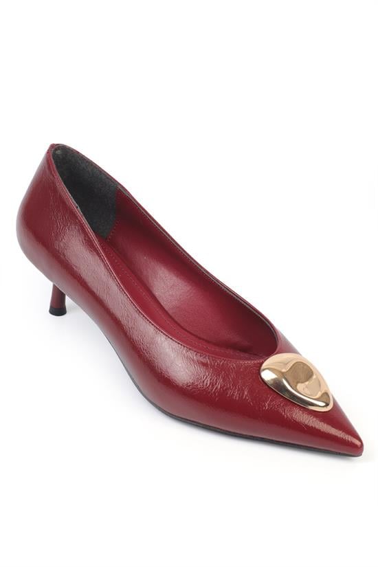 Capone Mid-Heeled Metal Accessorized Women Burgundy Stiletto