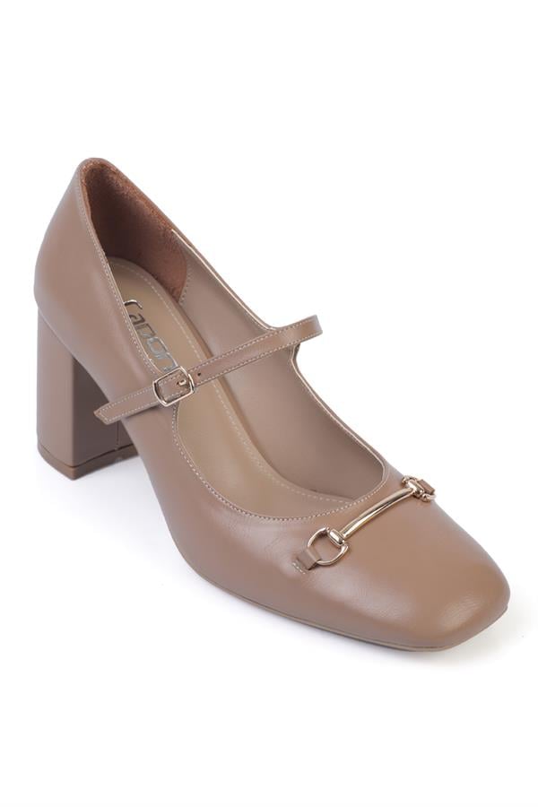 Capone Mid-Heeled Strap Buckled Women Mink Shoes