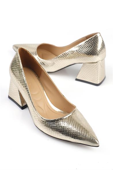 Capone Mid Heel Soft Padded Insole Women Gold Shoes image 3