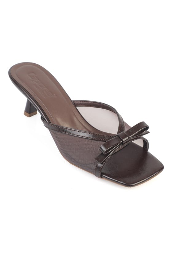 Capone Midge Mid Heel Mesh Bow Women Brown Sandals