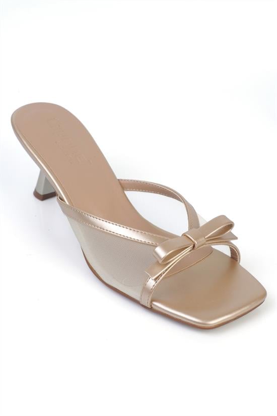 Capone Midge Mid Heel Mesh Bow Women Gold Sandals