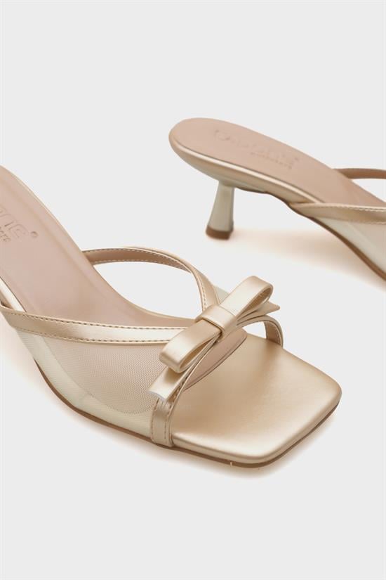 Capone Midge Mid Heel Mesh Bow Women Gold Sandals image 5
