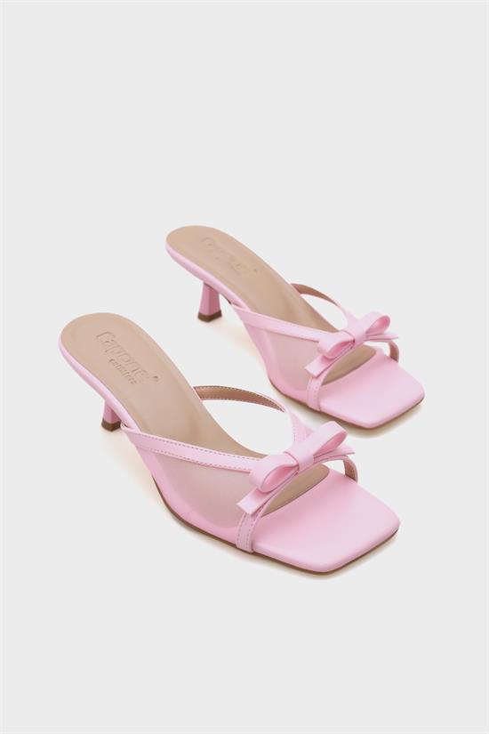 Capone Midge Mid Heel Mesh Bow Women Pink Sandals image 3