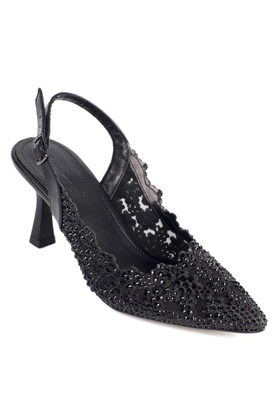 Capone Mirella Pointed Toe Fully Crystal Embellished Women Metallic Black Wedding Shoe