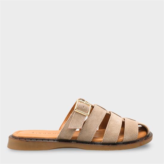 Capone Missy Genuine Suede Gladiator Flat Heel Women Beige Clog image 2