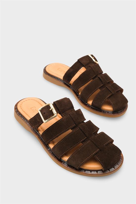 Capone Missy Genuine Suede Gladiator Flat Heel Women Brown Clog image 3