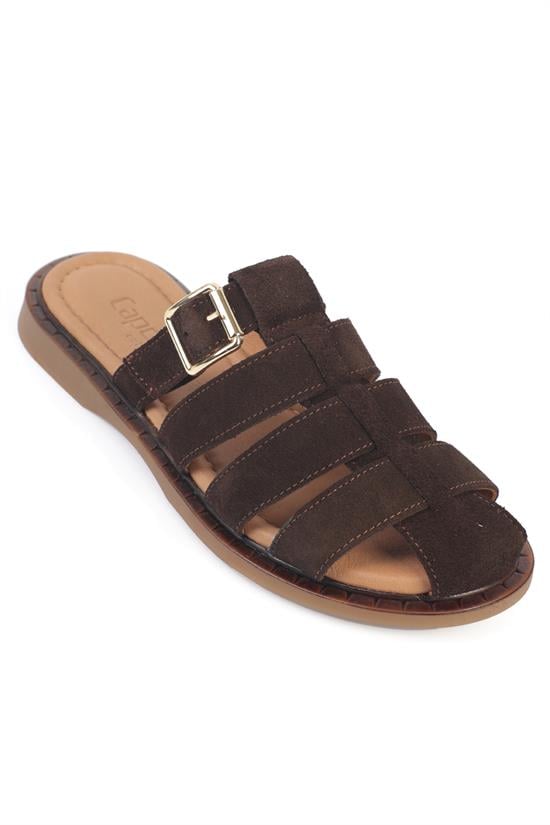 Capone Missy Genuine Suede Gladiator Flat Heel Women Brown Clog