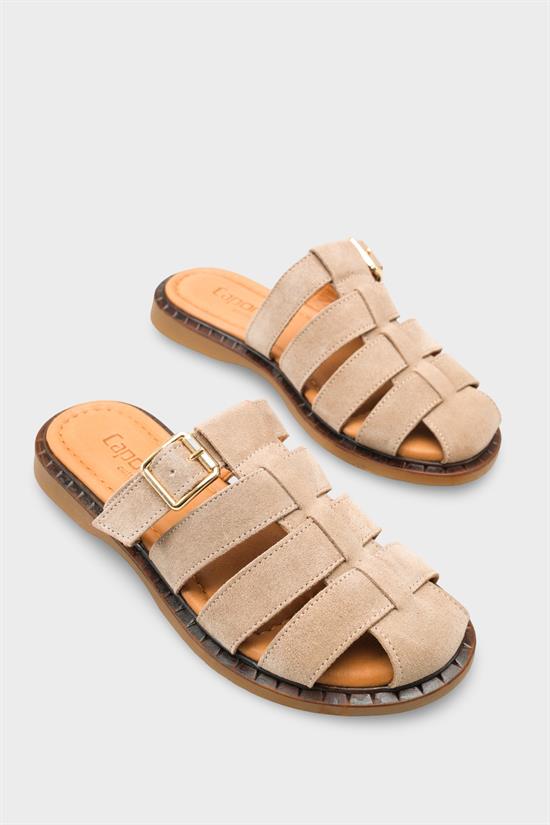 Capone Missy Genuine Suede Gladiator Flat Heel Women Beige Clog image 3