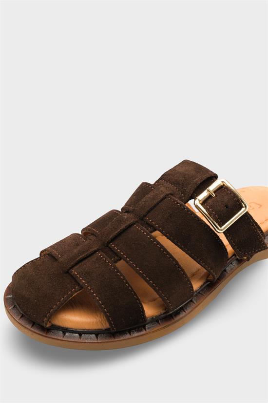 Capone Missy Genuine Suede Gladiator Flat Heel Women Brown Clog image 4