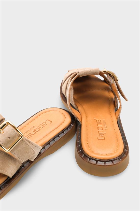 Capone Missy Genuine Suede Gladiator Flat Heel Women Beige Clog image 5