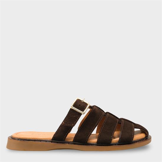 Capone Missy Genuine Suede Gladiator Flat Heel Women Brown Clog image 2