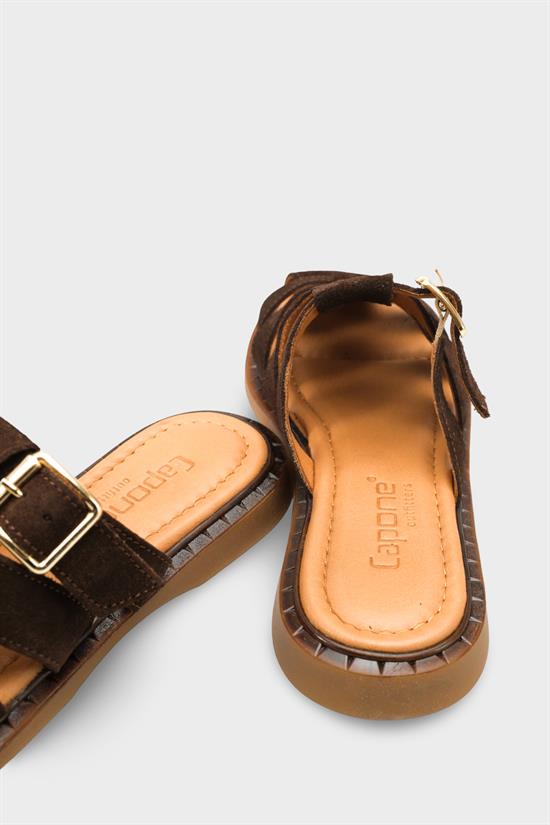 Capone Missy Genuine Suede Gladiator Flat Heel Women Brown Clog image 5