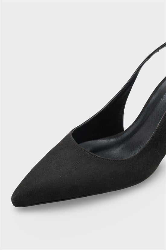 Capone Moina Pointed Toe Mid Heel Slingback Women Sued Black Shoe image 4