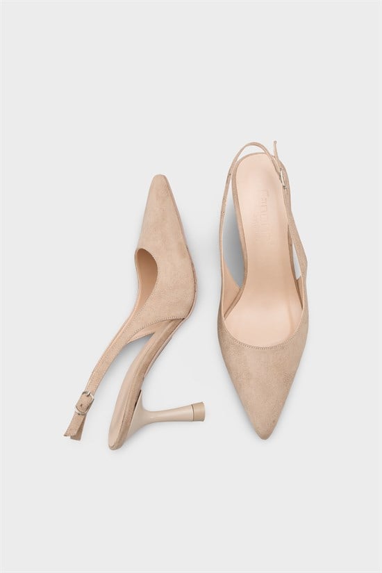 Capone Moina Pointed Toe Mid Heel Slingback Women Sued Beige Shoe image 6