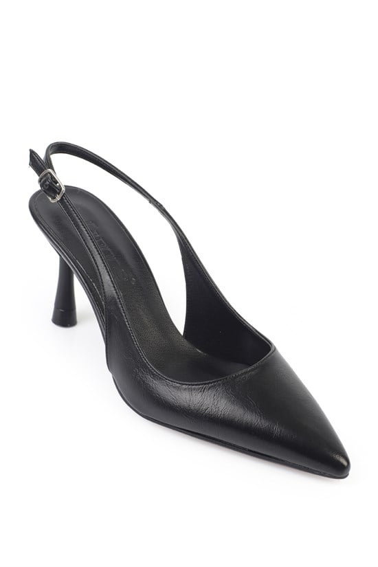 Capone Moina Pointed Toe Mid Heel Slingback Women Black Shoe