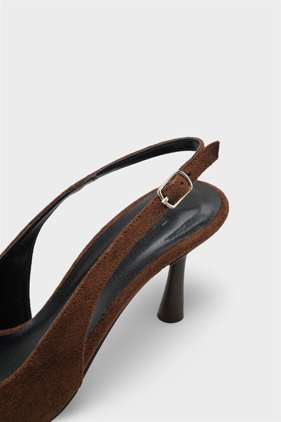 Capone Moina Pointed Toe Mid Heel Slingback Women Sued Brown Shoe image 5