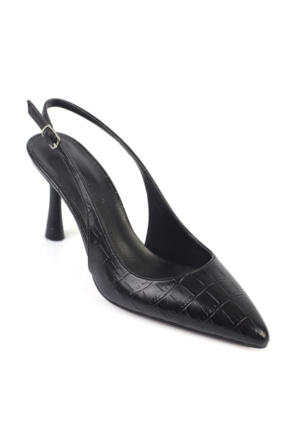 Capone Moina Pointed Toe Mid Heel Slingback Women Black Shoe