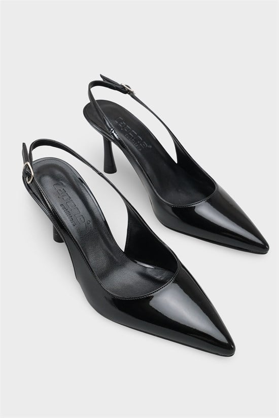 Capone Moina Pointed Toe Mid Heel Slingback Women Patent Black Shoe image 3