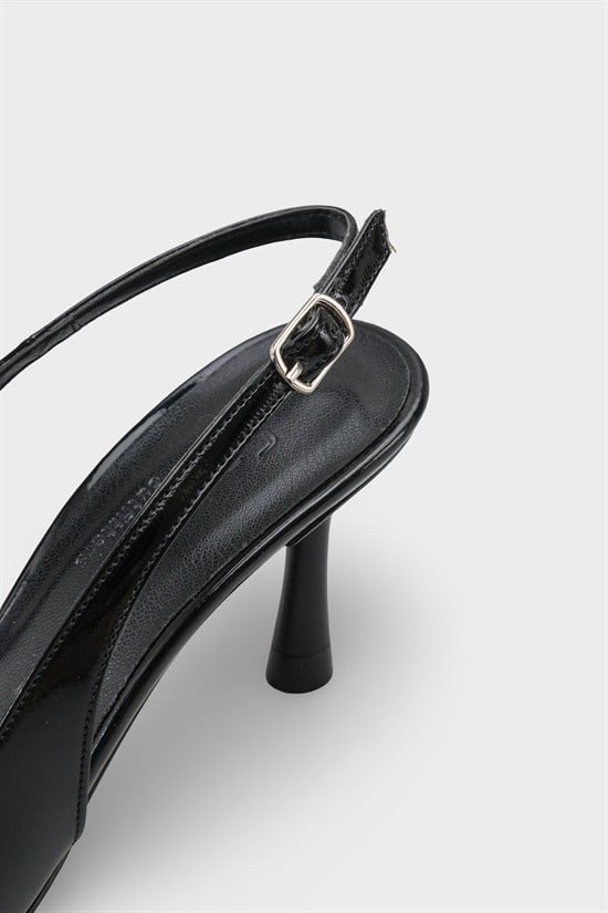 Capone Moina Pointed Toe Mid Heel Slingback Women Patent Black Shoe image 5