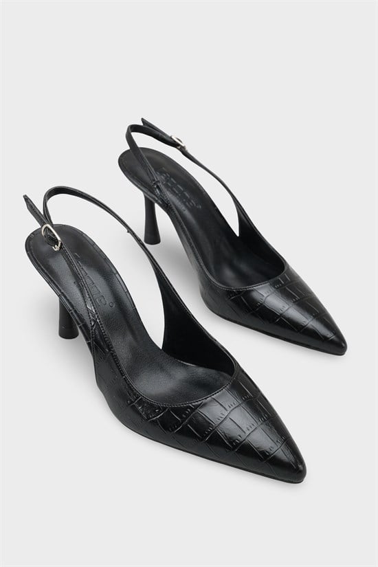 Capone Moina Pointed Toe Mid Heel Slingback Women Black Shoe image 3