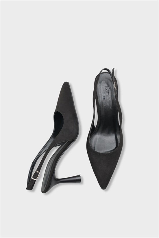 Capone Moina Pointed Toe Mid Heel Slingback Women Sued Black Shoe image 6