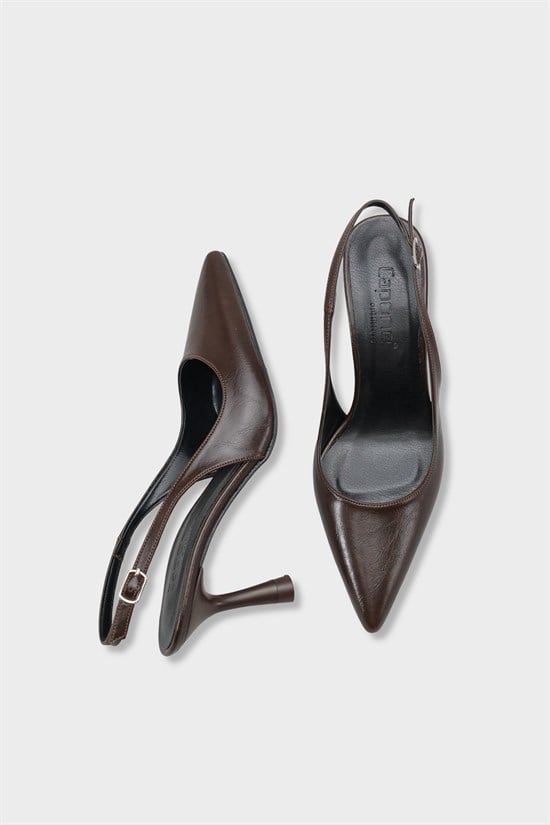 Capone Moina Pointed Toe Mid Heel Slingback Women Brown Shoe image 6