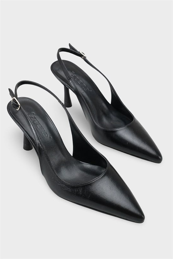 Capone Moina Pointed Toe Mid Heel Slingback Women Black Shoe image 3