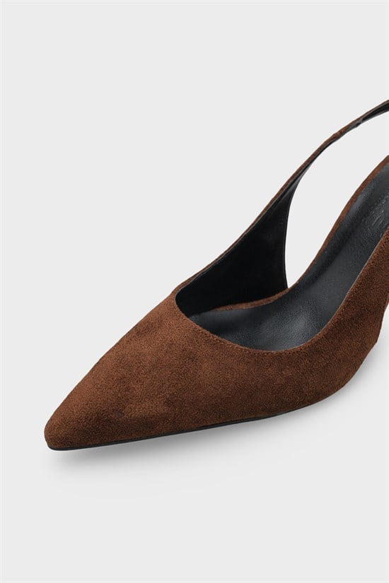 Capone Moina Pointed Toe Mid Heel Slingback Women Sued Brown Shoe image 4