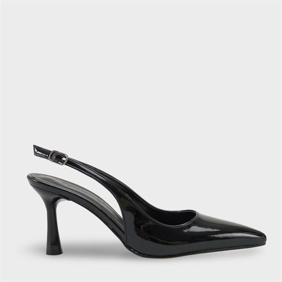 Capone Moina Pointed Toe Mid Heel Slingback Women Patent Black Shoe image 2