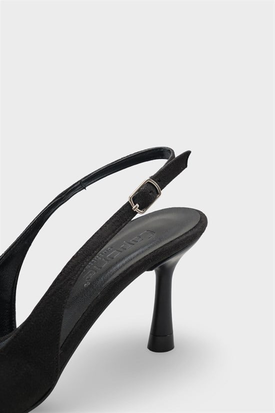 Capone Moina Pointed Toe Mid Heel Slingback Women Sued Black Shoe image 5