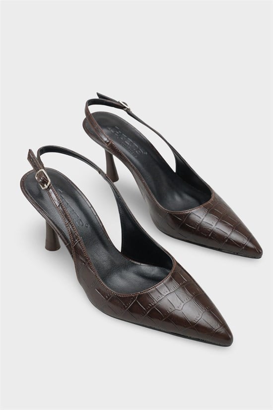 Capone Moina Pointed Toe Mid Heel Slingback Women Brown Shoe image 3