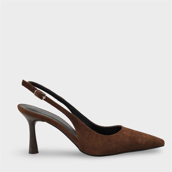 Capone Moina Pointed Toe Mid Heel Slingback Women Sued Brown Shoe image 2