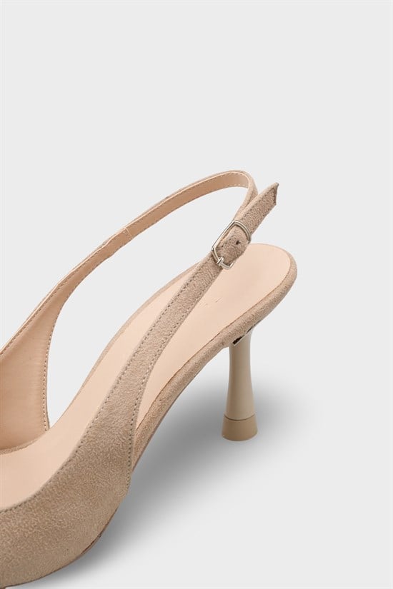 Capone Moina Pointed Toe Mid Heel Slingback Women Sued Beige Shoe image 5