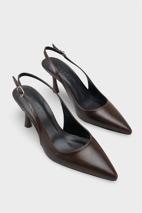Capone Moina Pointed Toe Mid Heel Slingback Women Brown Shoe image 3
