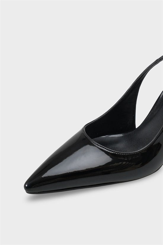 Capone Moina Pointed Toe Mid Heel Slingback Women Patent Black Shoe image 4