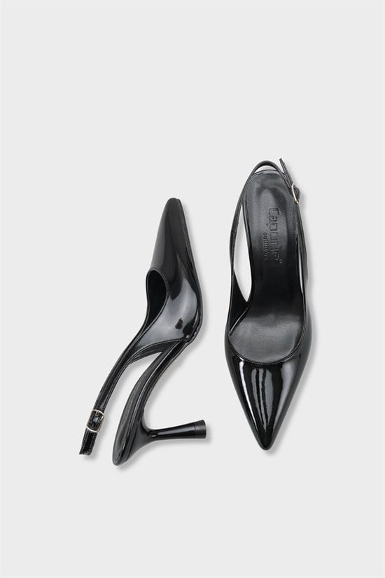 Capone Moina Pointed Toe Mid Heel Slingback Women Patent Black Shoe image 6