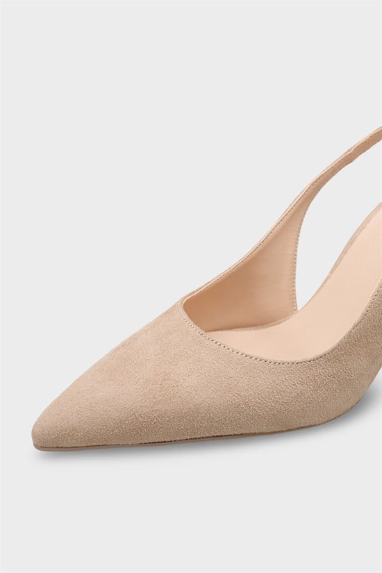 Capone Moina Pointed Toe Mid Heel Slingback Women Sued Beige Shoe image 4