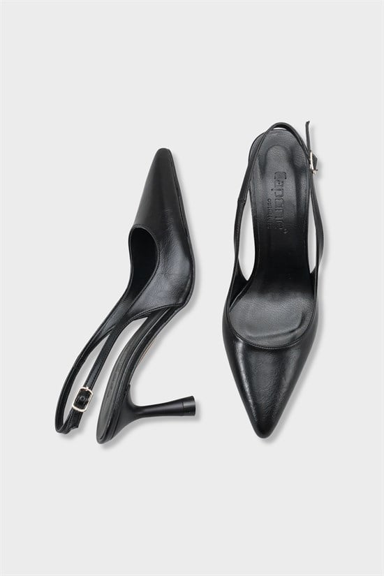 Capone Moina Pointed Toe Mid Heel Slingback Women Black Shoe image 6