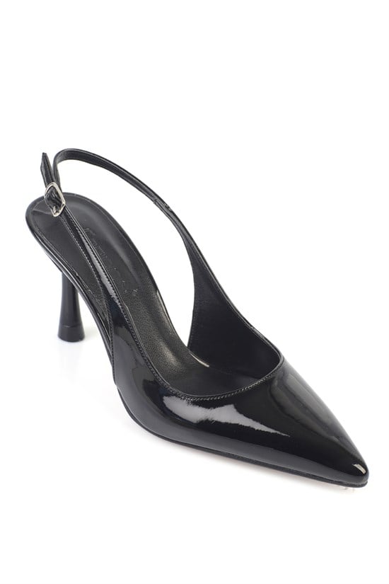 Capone Moina Pointed Toe Mid Heel Slingback Women Patent Black Shoe