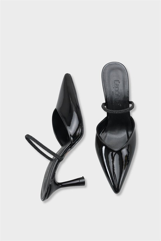 Capone  Moira Pointed Toe Mid Heel Slingback Women Patent Black Shoe image 6