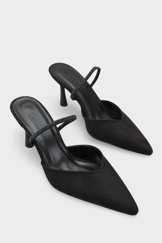 Capone  Moira Pointed Toe Mid Heel Slingback Women Sued Black Shoe image 3