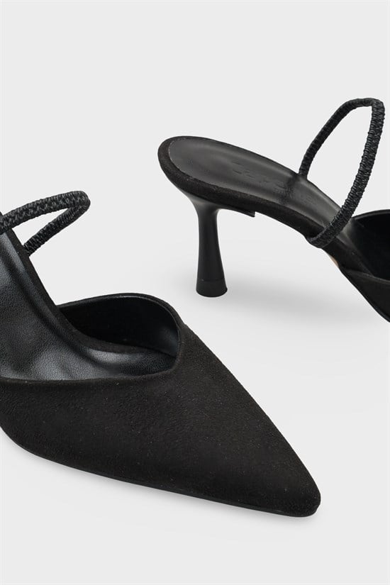 Capone  Moira Pointed Toe Mid Heel Slingback Women Sued Black Shoe image 5