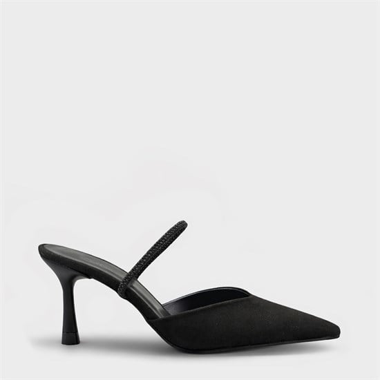 Capone  Moira Pointed Toe Mid Heel Slingback Women Sued Black Shoe image 2