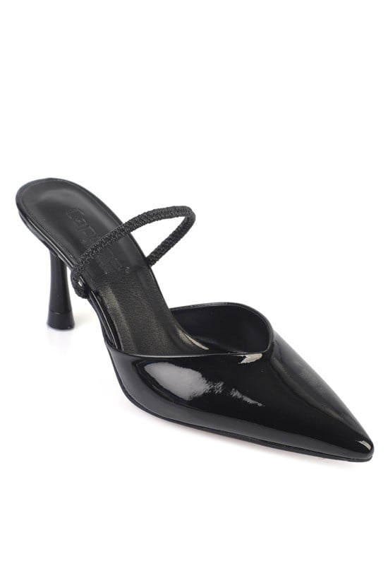 Capone  Moira Pointed Toe Mid Heel Slingback Women Patent Black Shoe
