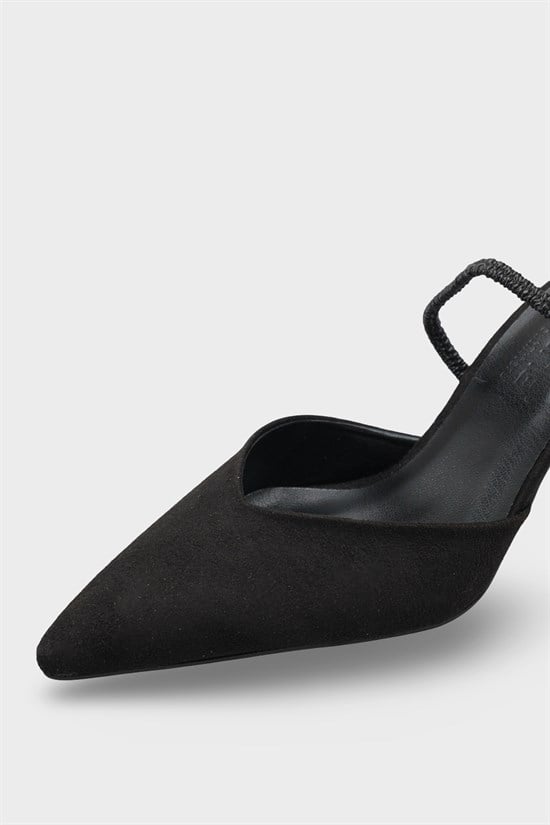 Capone  Moira Pointed Toe Mid Heel Slingback Women Sued Black Shoe image 4