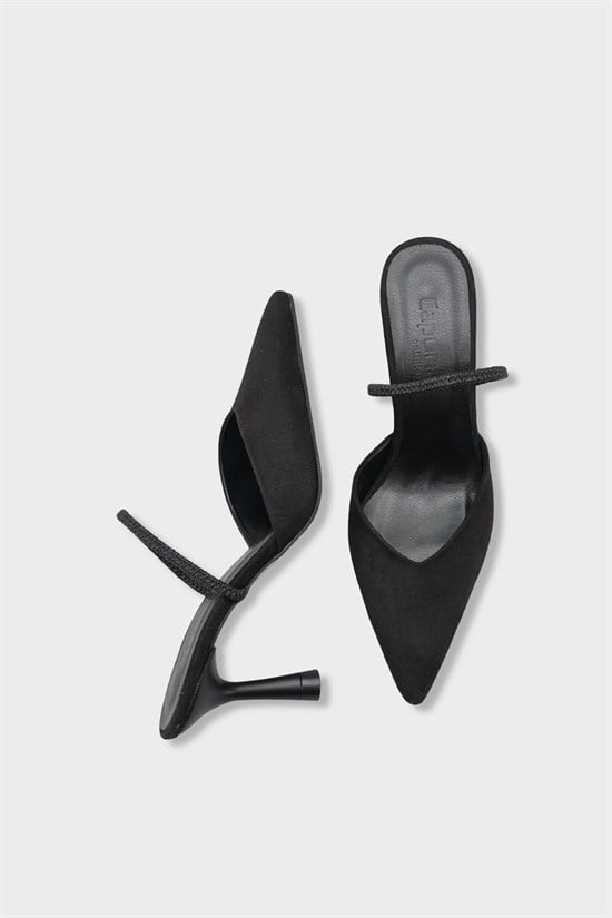 Capone  Moira Pointed Toe Mid Heel Slingback Women Sued Black Shoe image 6