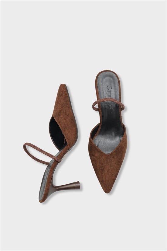 Capone  Moira Pointed Toe Mid Heel Slingback Women Sued Brown Shoe image 6