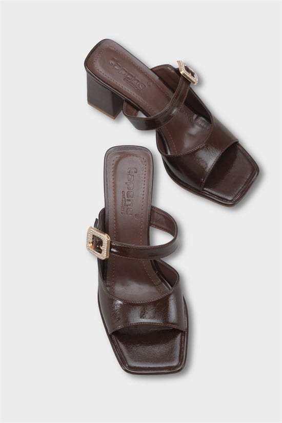 Capone Monika Blunt Toe Medium Heel Crystal Embellished Buckled Women Brown Sandals image 4