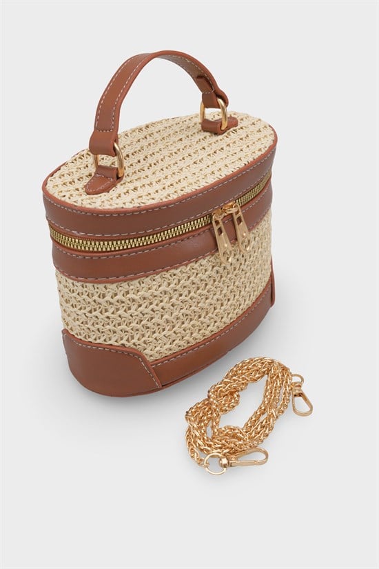 Capone Monte Carlo Raffia Look Box Shape Chain Strap Women Beige Bag image 4