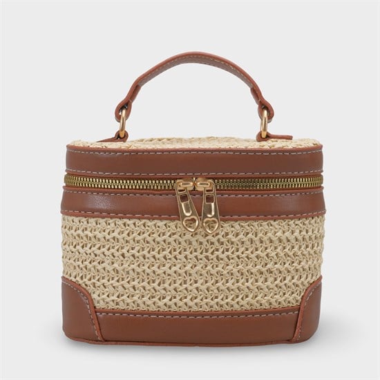Capone Monte Carlo Raffia Look Box Shape Chain Strap Women Beige Bag